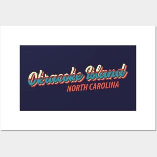 Okracoke Island North Carolina Vintage Script Rainbow Posters and Art